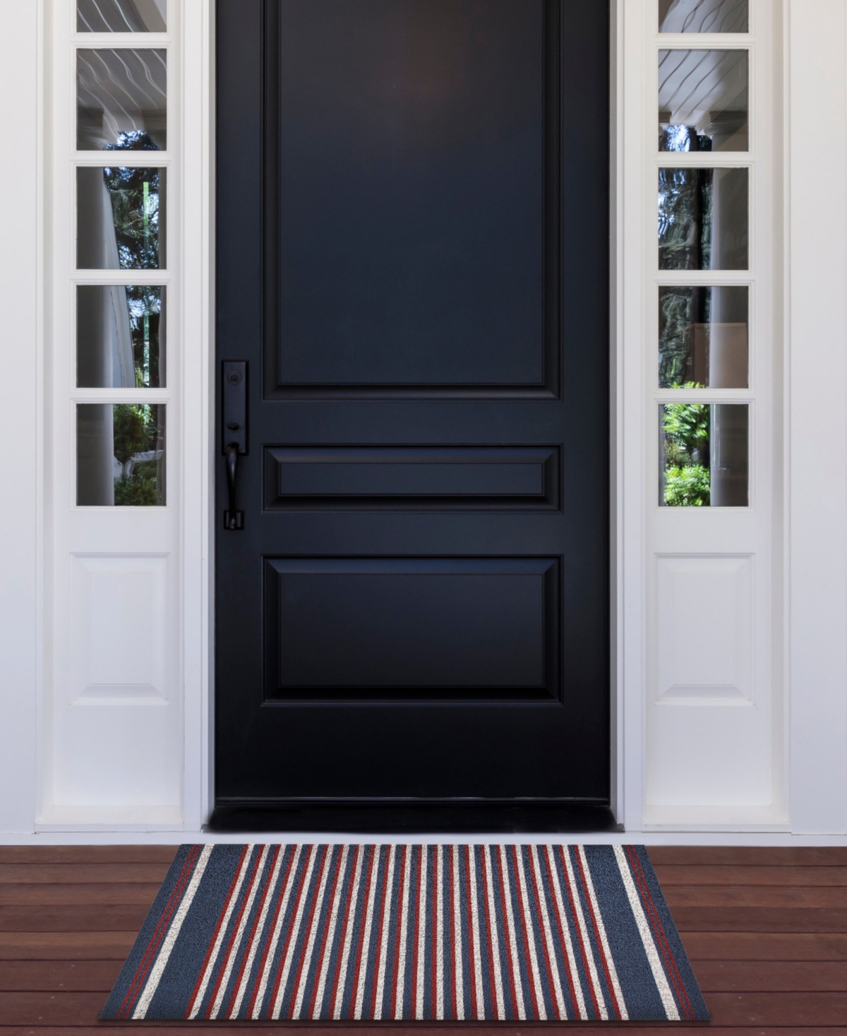Nautica Polyvinyl Chloride Loop Utility Indoor or Outdoor Striped Mat