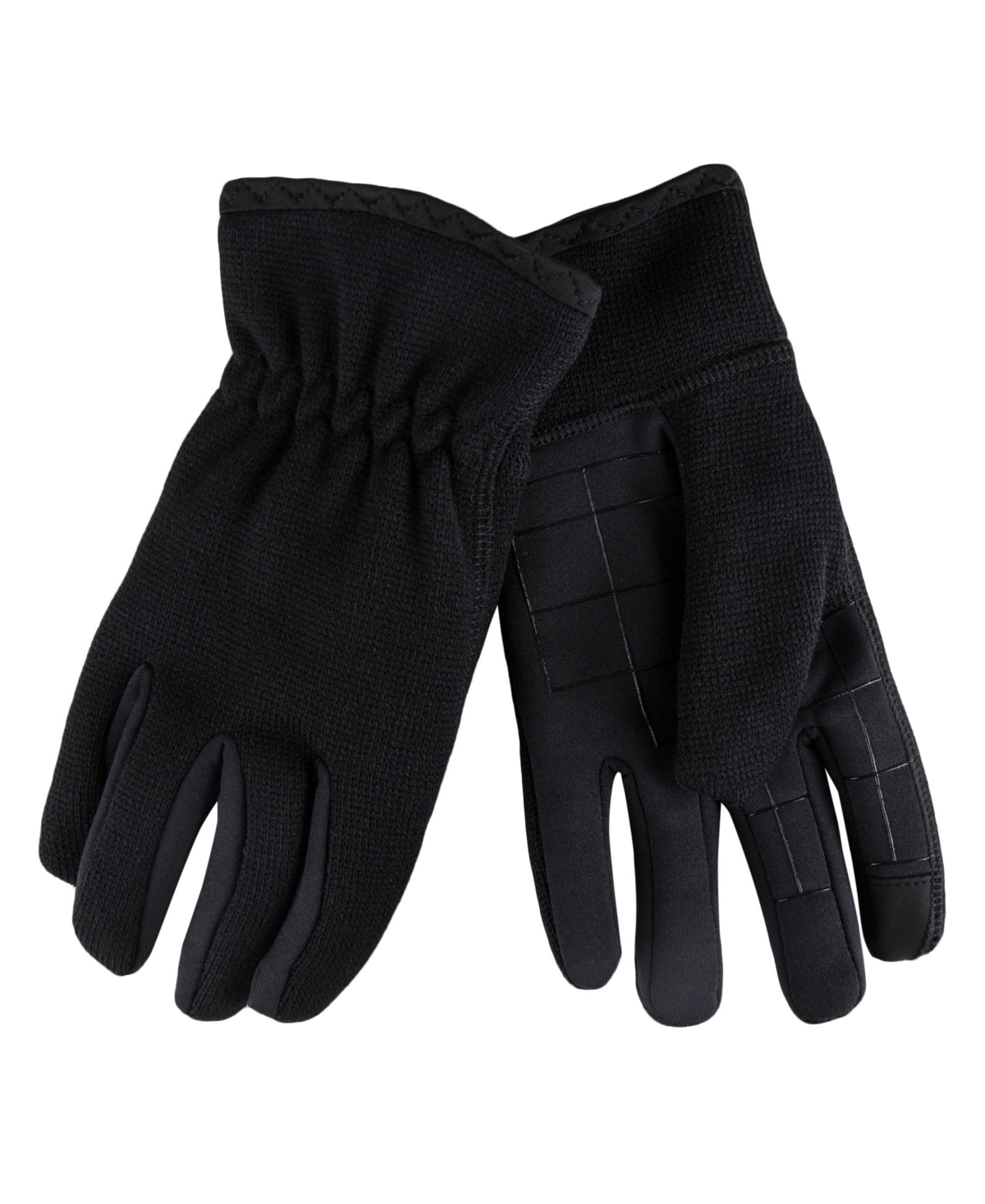 Men's Touchscreen Heathered Knit Gloves with Stretch Palm - Black