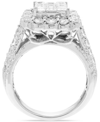 Diamond Emerald Shaped Halo Cluster Engagement Ring (3 ct. t.w.) in 14k White Gold