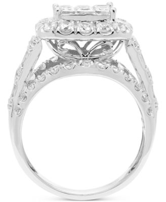 Diamond Princess Halo Cluster Engagement Ring (3 ct. t.w.) in 14k White Gold
