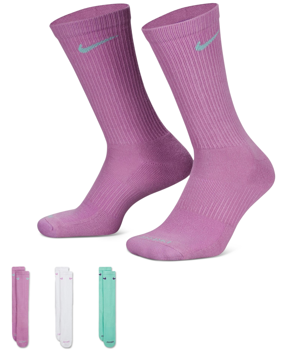 Nike Everyday Plus Cushioned Training Crew Socks 3 Pairs In Multicolor,dark Pink