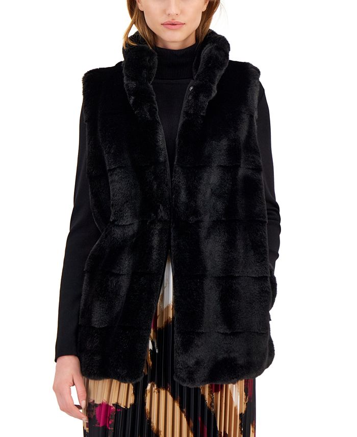 Anne Klein Women's Long Faux-Fur Snap-Front Vest - Macy's