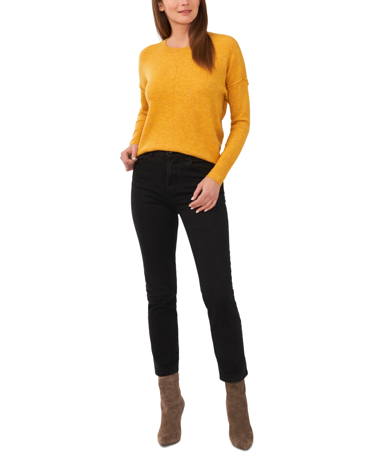 Vince Camuto Cozy Long Sleeve Extend Shoulder Sweater In Amber
