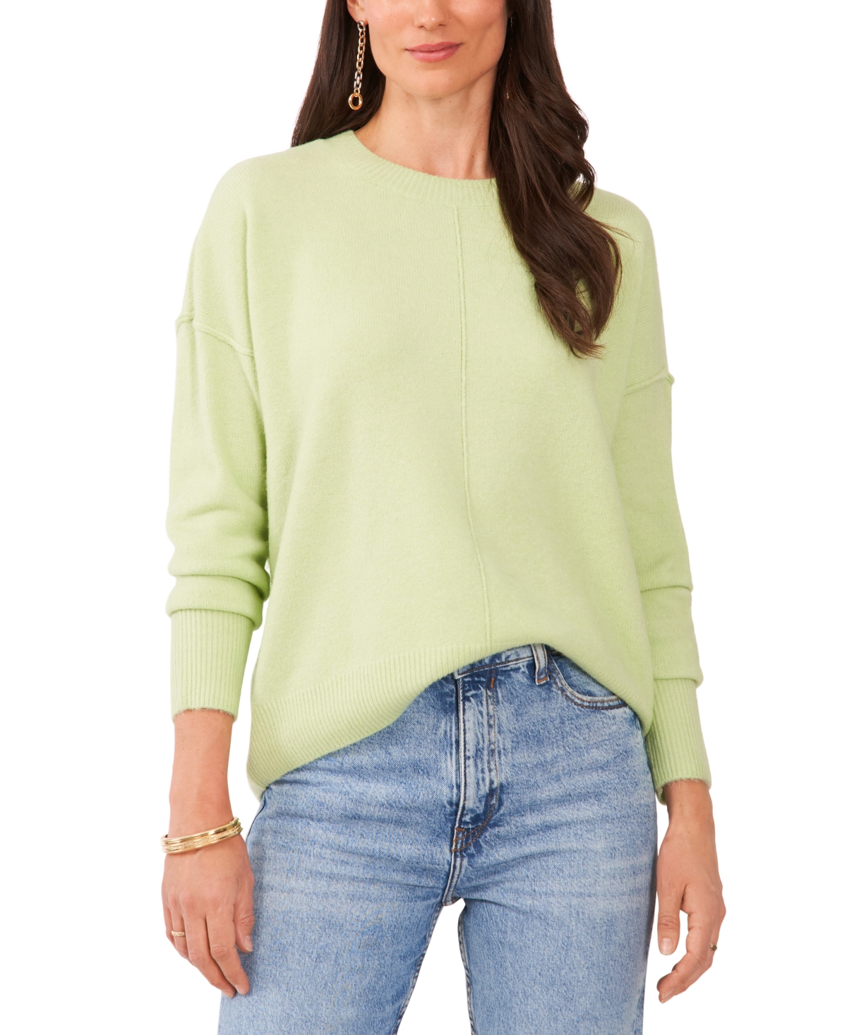 Vince Camuto Women's Cozy Crewneck Long-sleeve Extend-shoulder Sweater In Green
