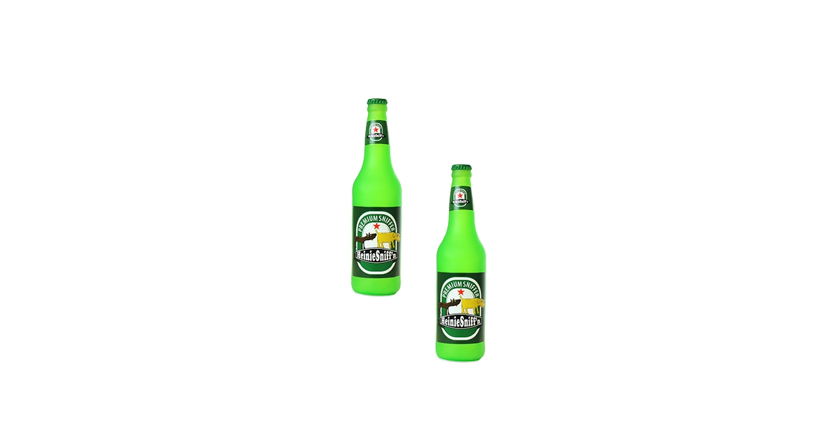 Beer Bottle Heinie Sniffn, 2-Pack Dog Toys - Medium Green