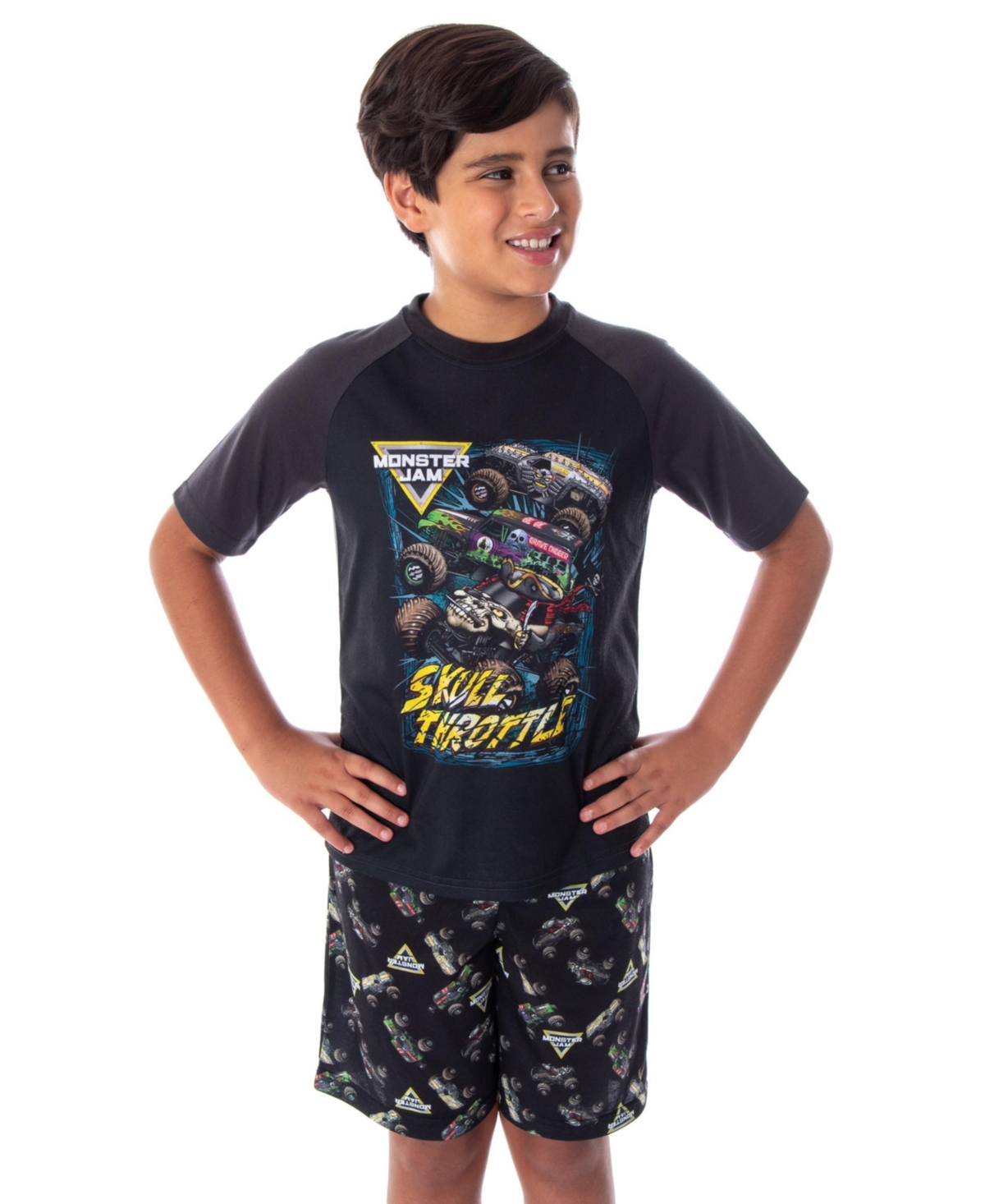 Monster Jam Boys Skull Throttle Monster Truck Shirt And Shorts 2 Piece Pajama Set (Md, 8)