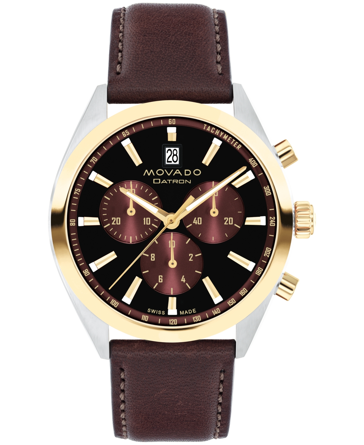 Movado Men's Datron Swiss Quartz Chrono Brown Leather Watch 40mm