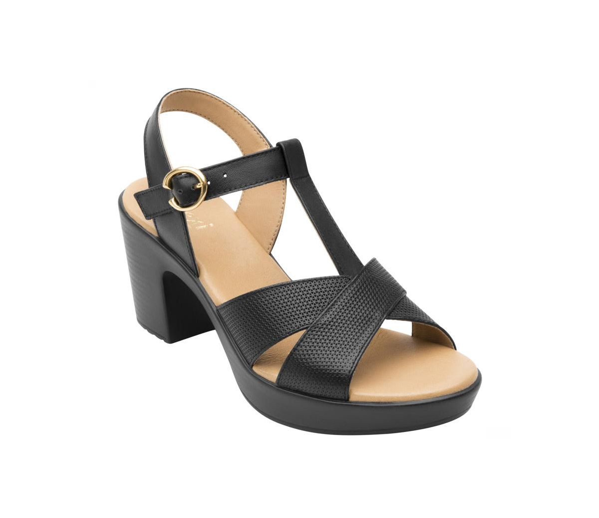 WomenÂ´s Black Leather Heel Ankle Strap Sandals By Flexi - Black