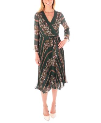 Maison Tara - Women's Floral-Print Pleated Midi Dress