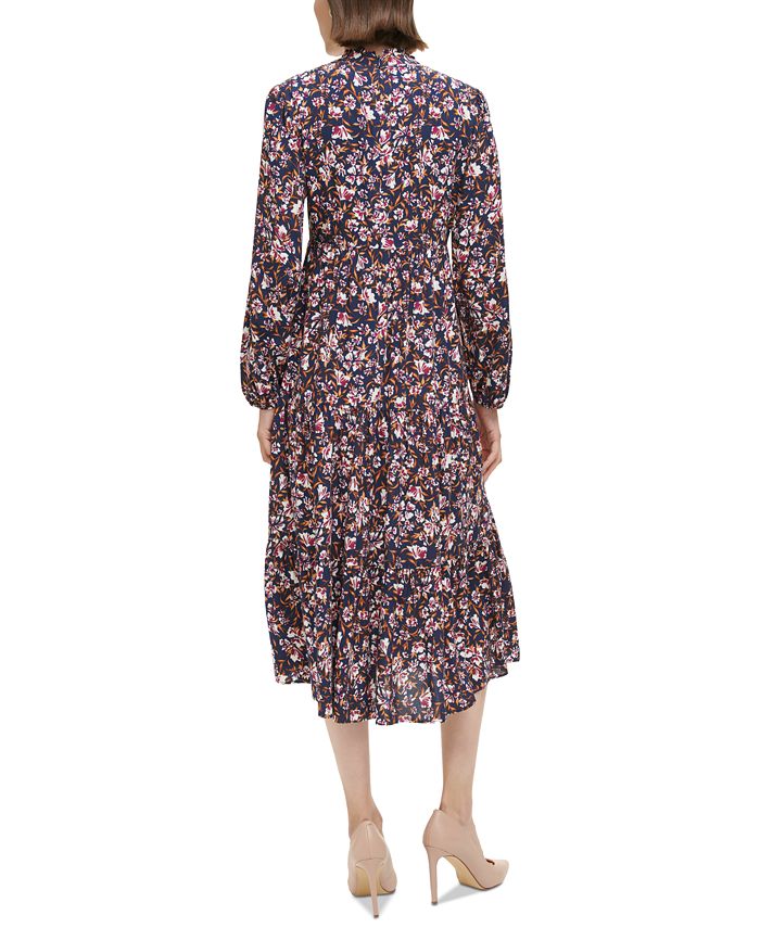 Jessica Howard Women's Floral-Print Split-Neck Midi Dress - Macy's