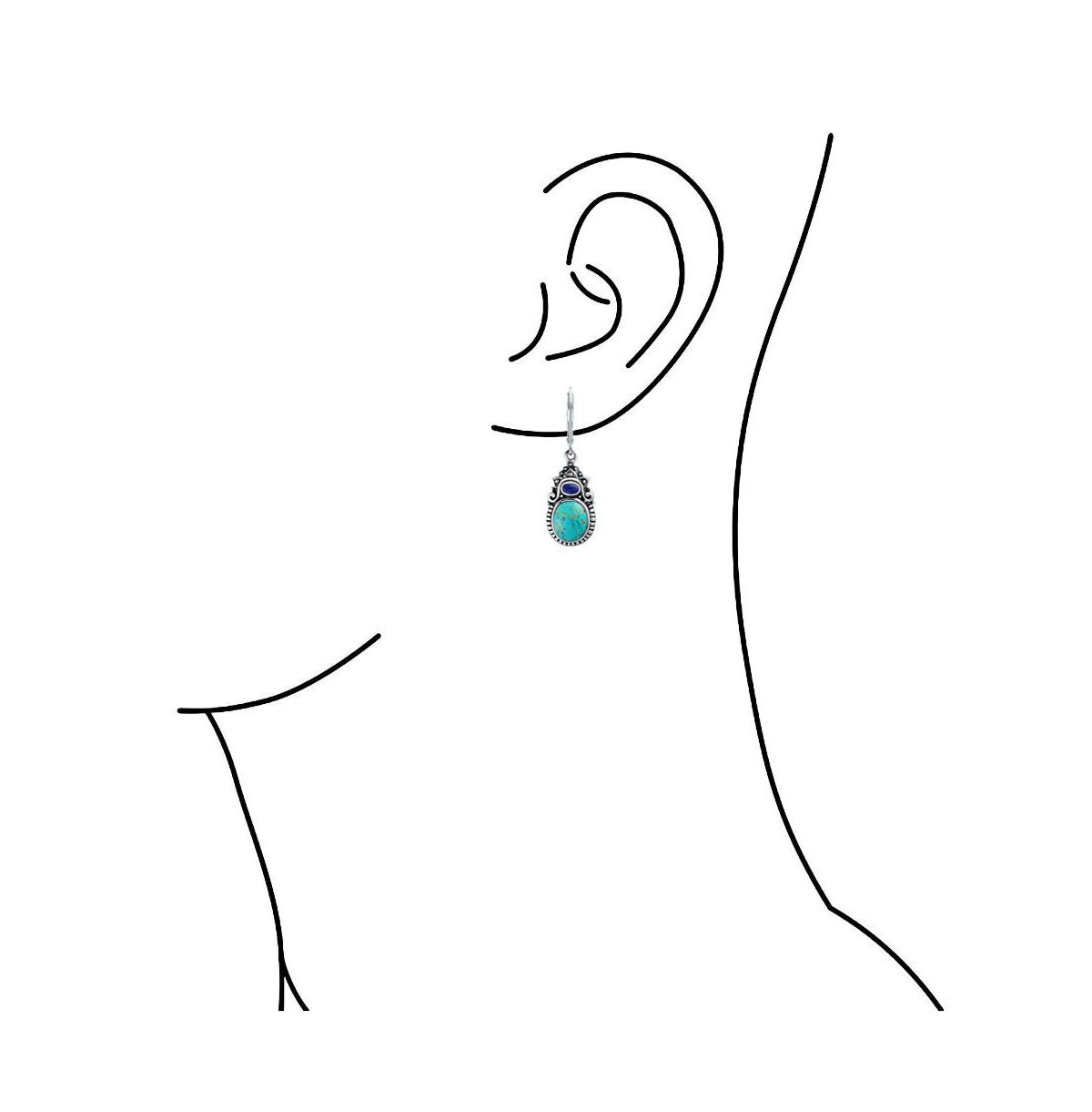 Bling Jewelry South Western Style Multi Stones Natural Stabilized Turquoise Oval Lapis Lever back Dangle Earrings For Women Sterling Silver