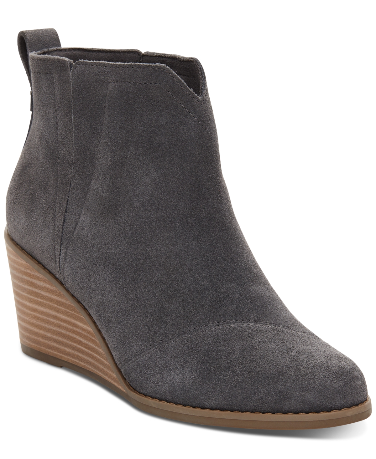 Shop Toms Women's Clare Slip On Wedge Booties In Forged Iron Suede