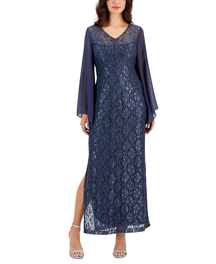 Connected Women's Sequined-Lace V-Neck Maxi Dress - Macy's