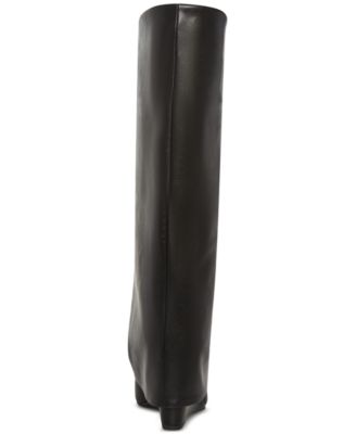 Evander Wide-Calf Fold-Over Cuffed Knee High Wedge Dress Boots