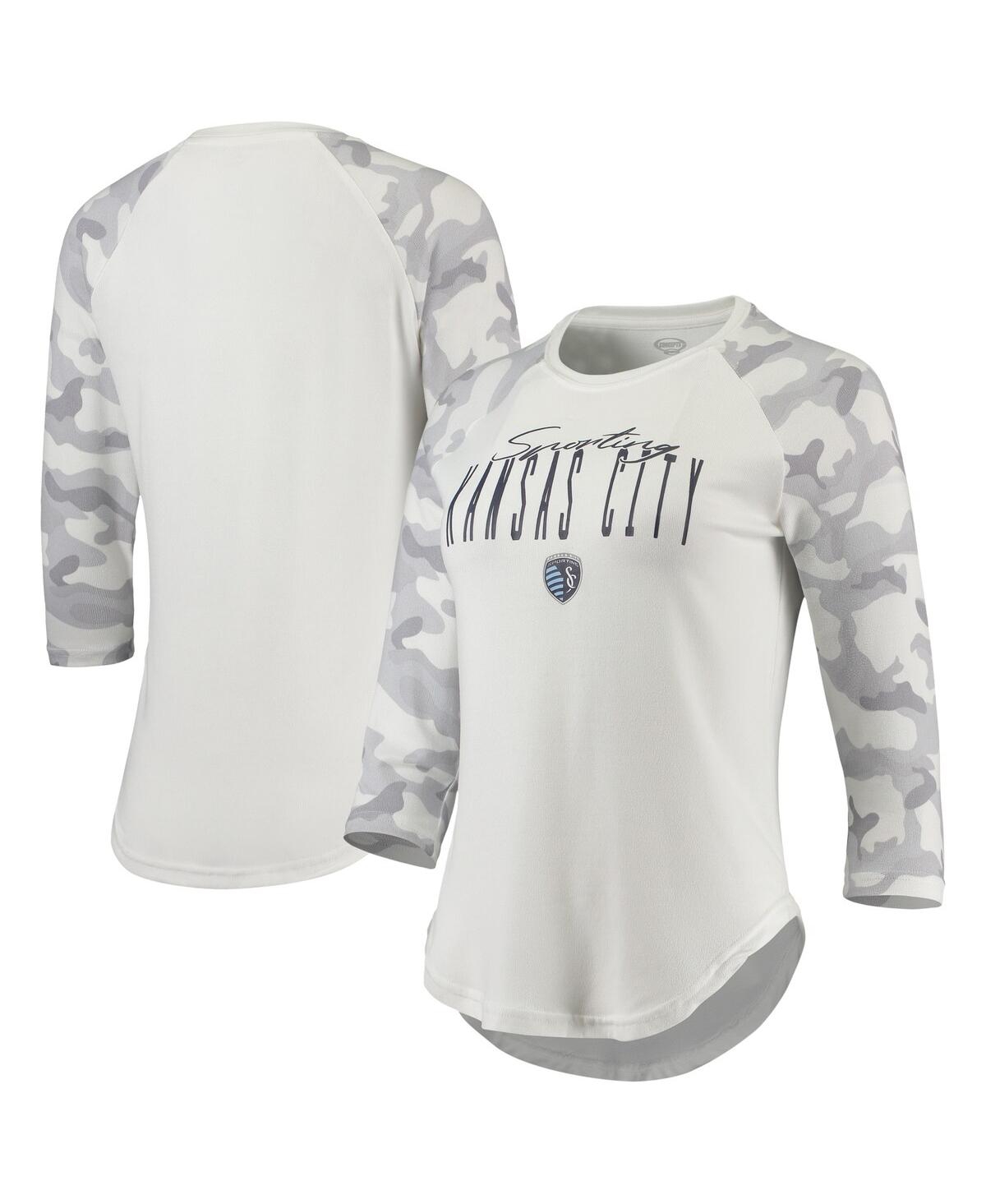 Women's Concepts Sport Cream, Gray Sporting Kansas City Composite 3/4-Sleeve Raglan Top - Cream, Gray