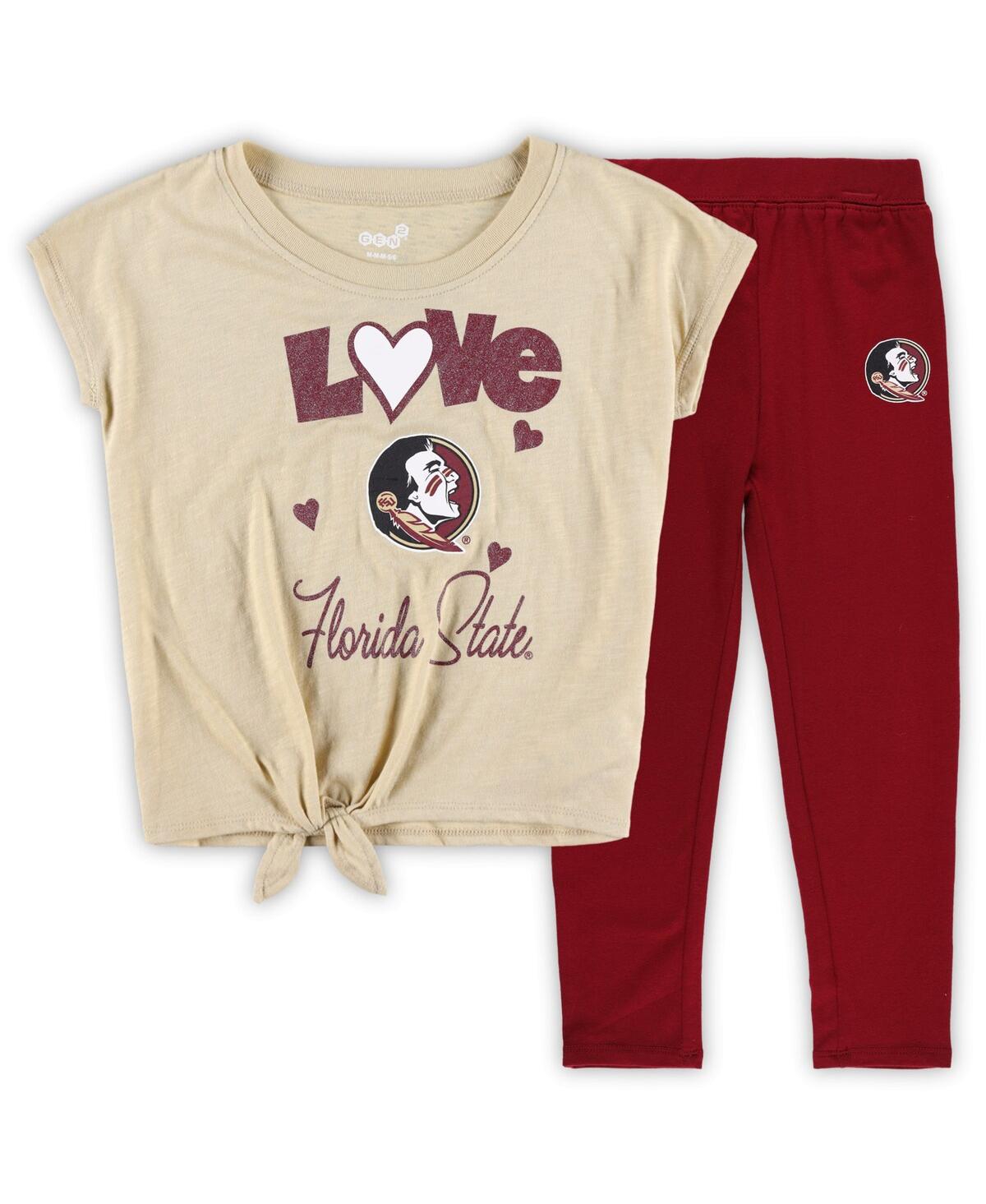 OUTERSTUFF TODDLER BOYS AND GIRLS GOLD, GARNET FLORIDA STATE SEMINOLES FOREVER LOVE TEAM T-SHIRT AND LEGGINGS S