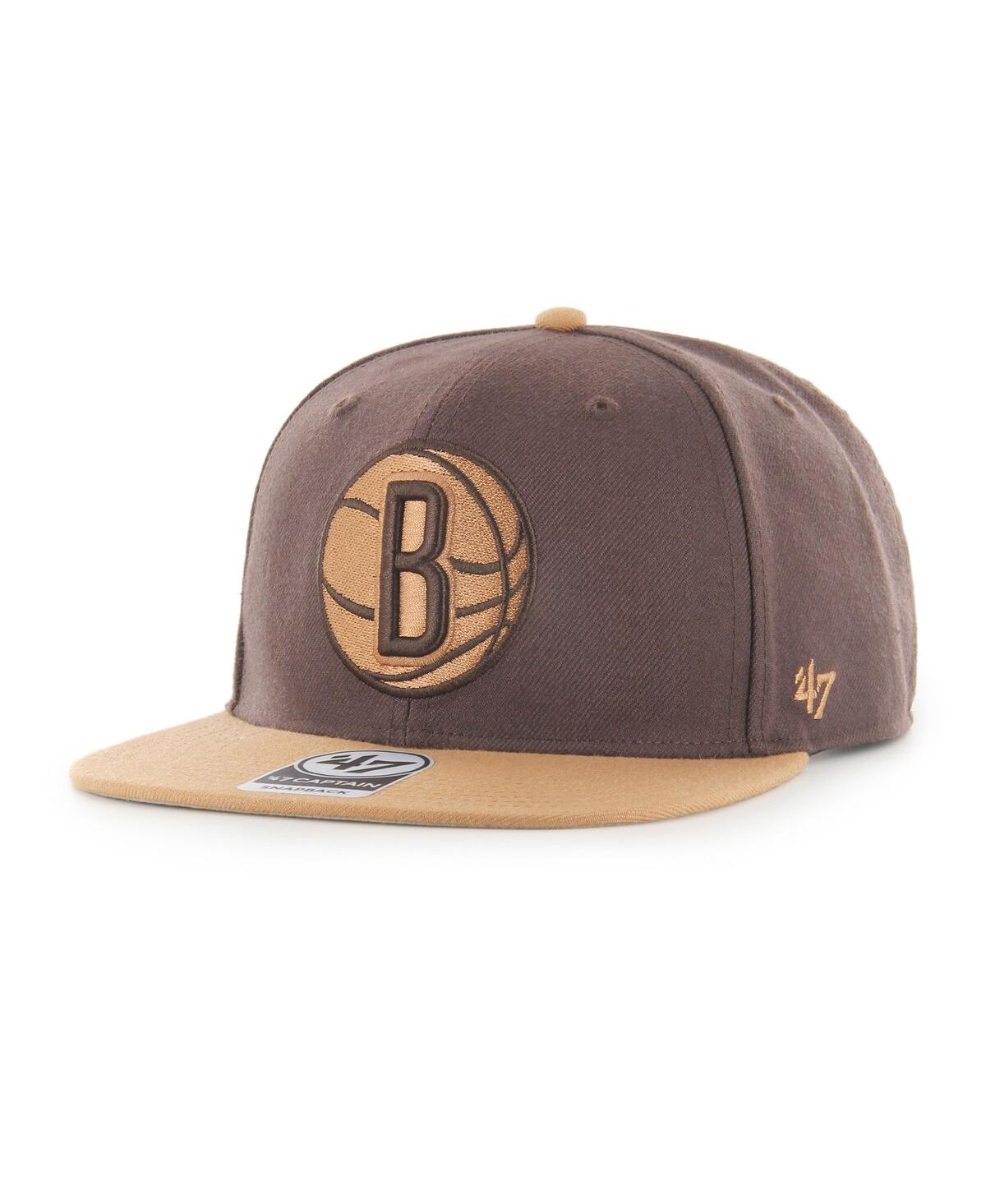 47 Brand Men's ' Brown Brooklyn Nets No Shot Two-tone Captain Snapback Hat