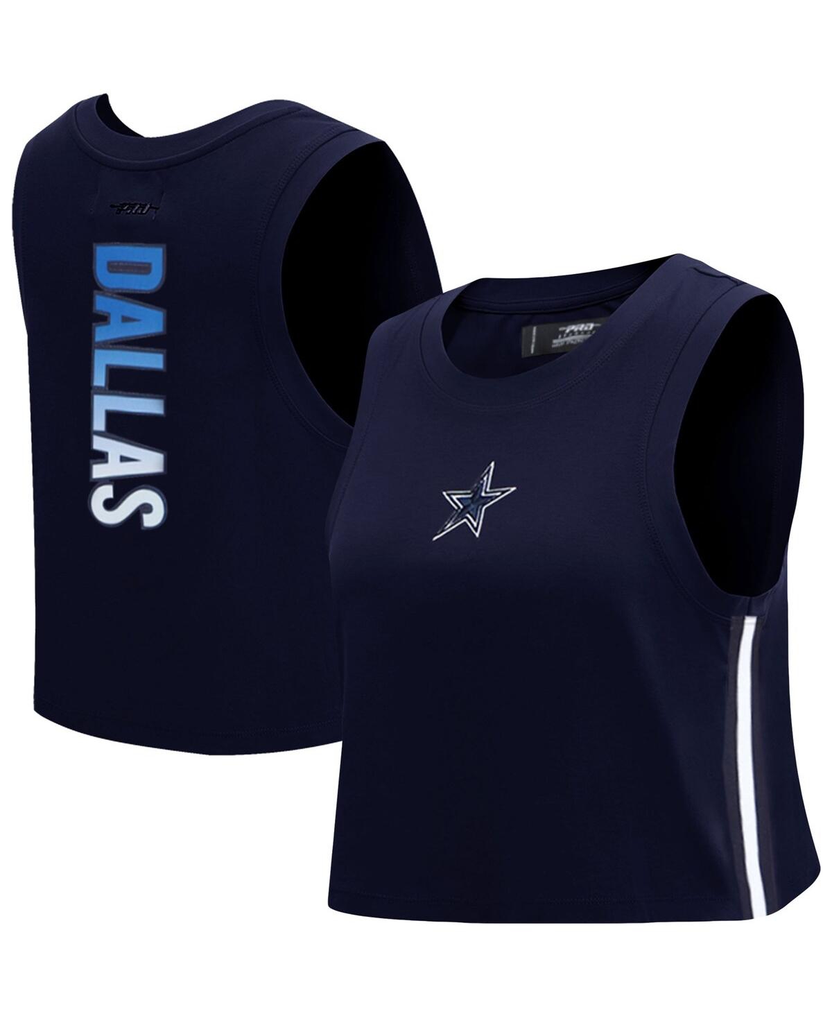 Shop Pro Standard Women's  Navy Dallas Cowboys Ombre Wordmark Classic Cropped Tank Top