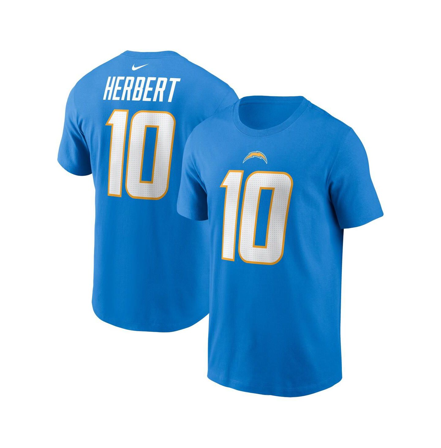 Мужская футболка Nike Justin Herbert Powder Blue Los Angeles Chargers Player Name and Number — фото 1