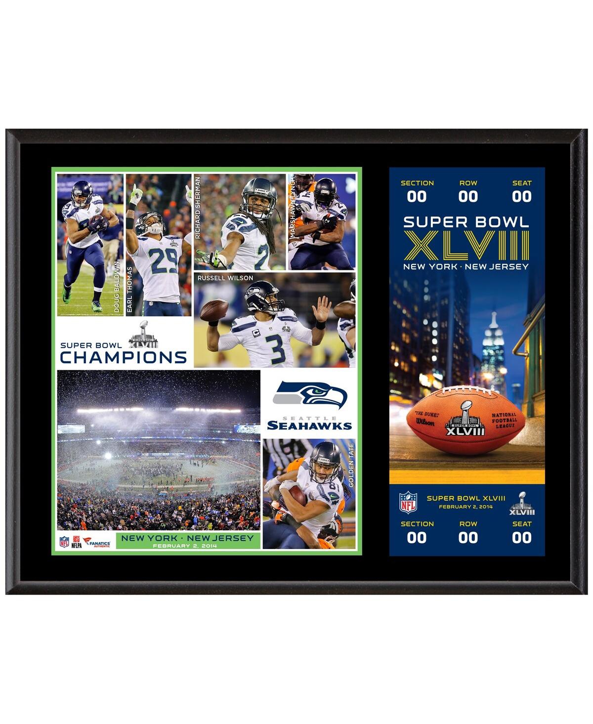 Fanatics Authentic Seattle Seahawks Super Bowl Xlviii Champions 12'' X 15'' Plaque With Replica Ticket In Multi