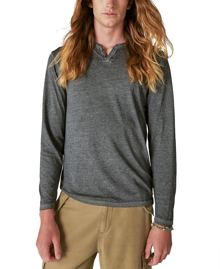 Lucky Brand Venice Burnout Notch Neck Long Sleeve Tee in Black for Men
