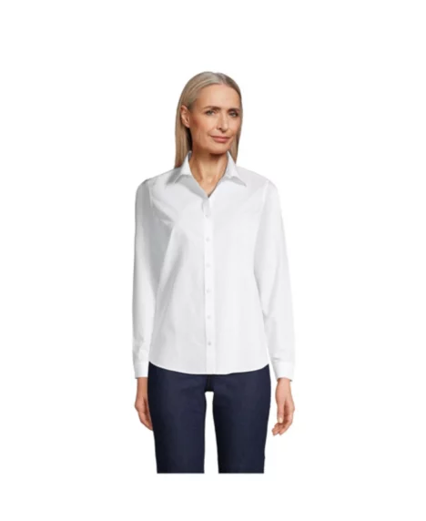 Petite No Iron Button Front Shirt - White