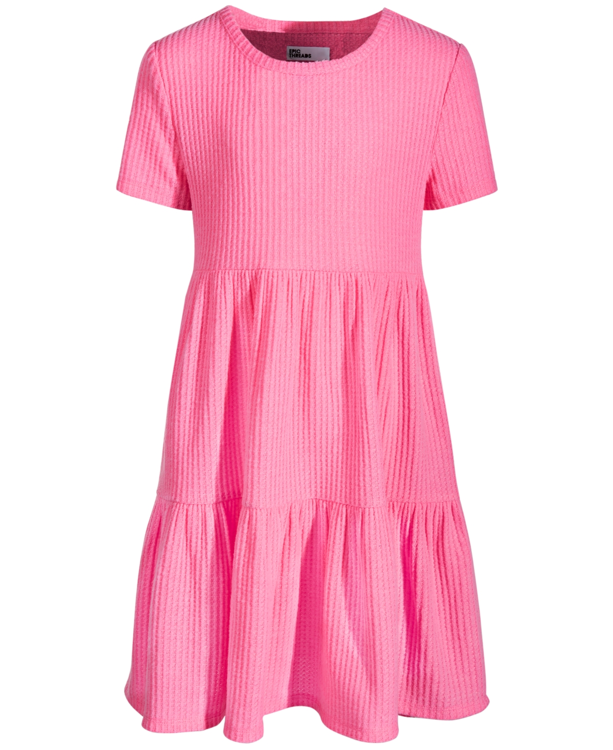 Epic Threads Kids' Big Girls Short-sleeve Waffled Tiered Dress, Created For Macy's In Sweetheart