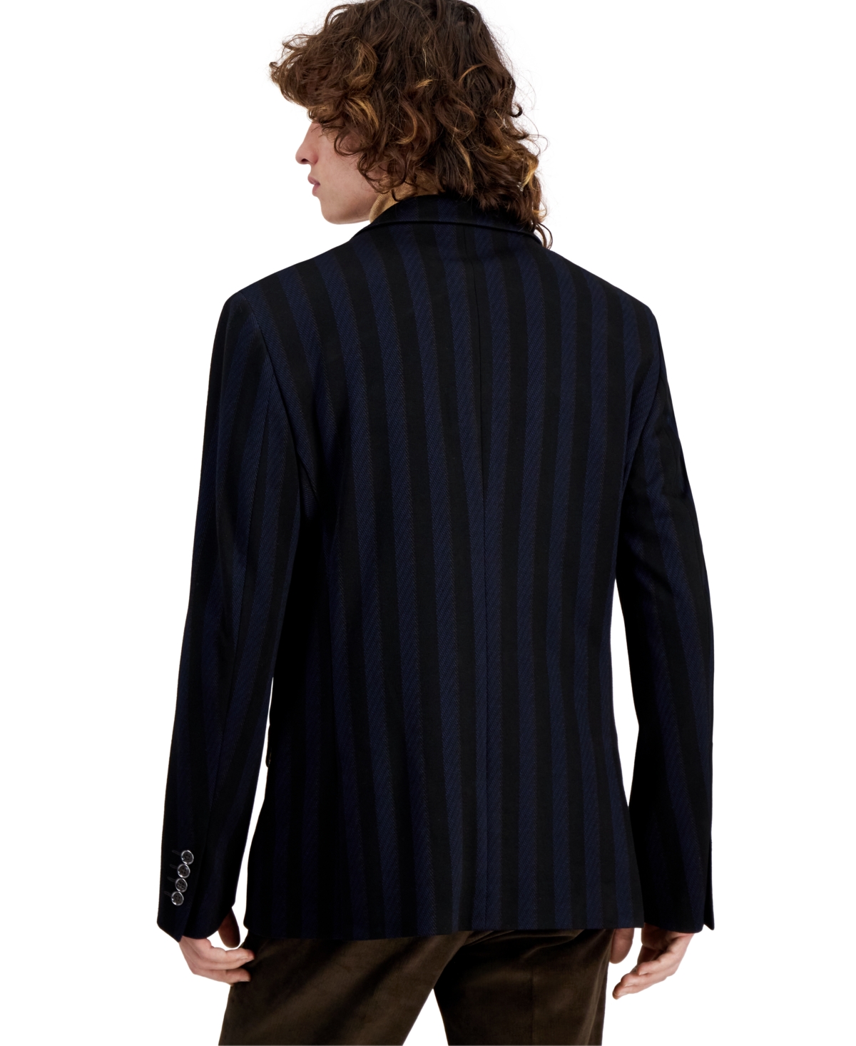 Shop Paisley & Gray Men's Ashton Striped Peak-collar Jacket In Navy Black Wide Stripe