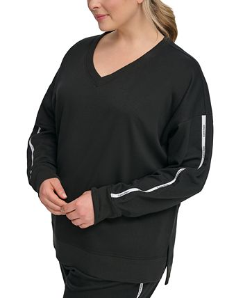 Calvin Klein Plus Size Minimal Logo Tape V-Neck Sweatshirt - Macy\'s