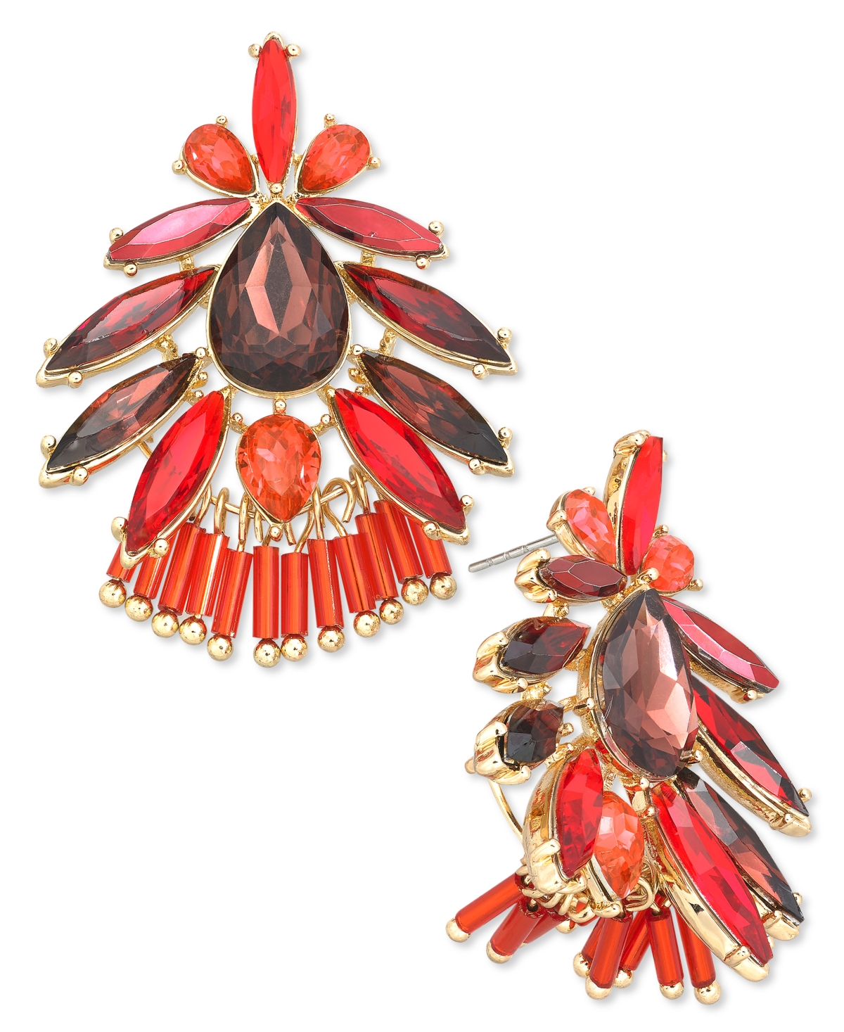 Inc International Concepts Silver-tone Mixed Stone Fan Drop Earrings, Created For Macy's In Red