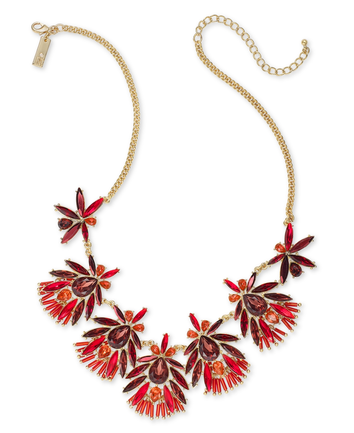 Inc International Concepts Gold-tone Crystal Flower Necklace, 17"+3 Extender, Created For Macy's In Red