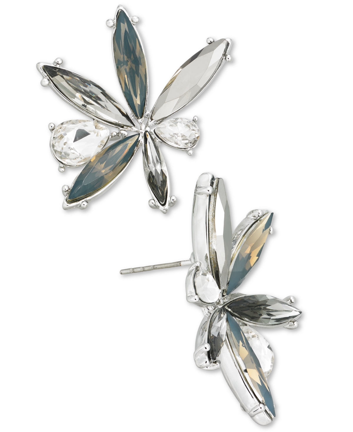 Inc International Concepts Silver-tone Mixed Stone Fan Statement Stud Earrings, Created For Macy's In Grey