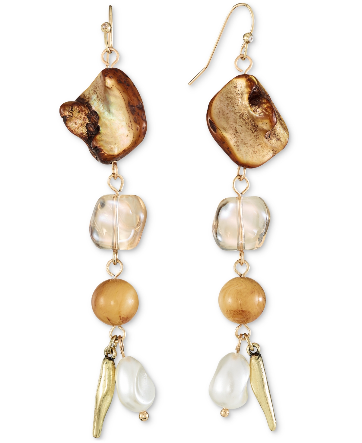 Style & Co Gold-tone Beaded Linear Earrings, Created For Macy's In Brown