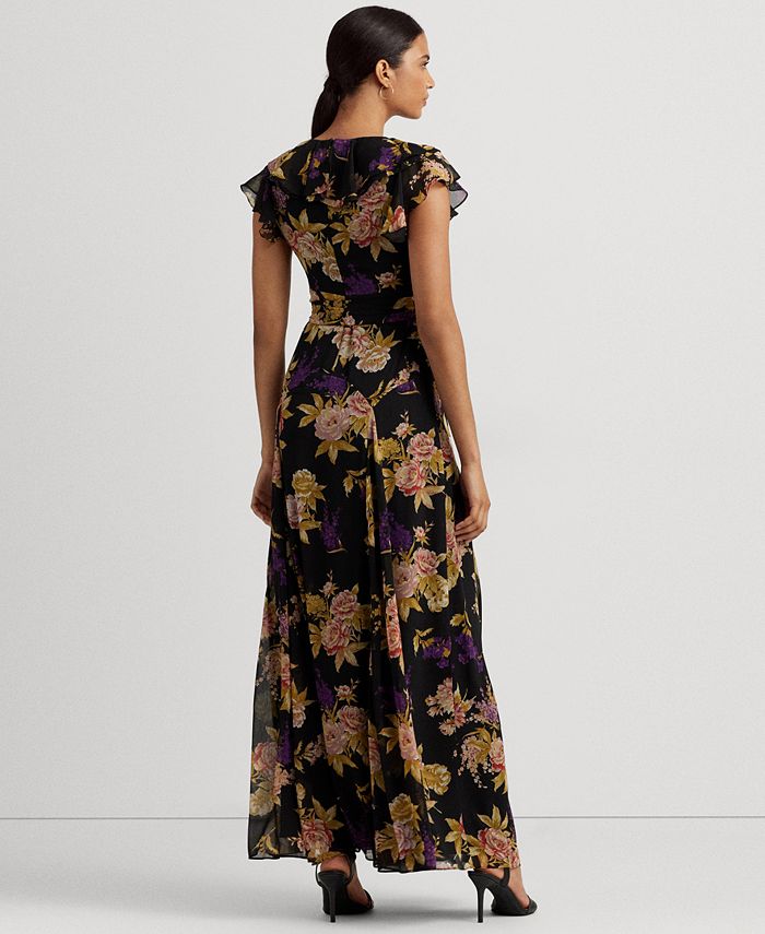 Lauren Ralph Lauren Women's Ruffled Crinkle Georgette Gown - Macy's
