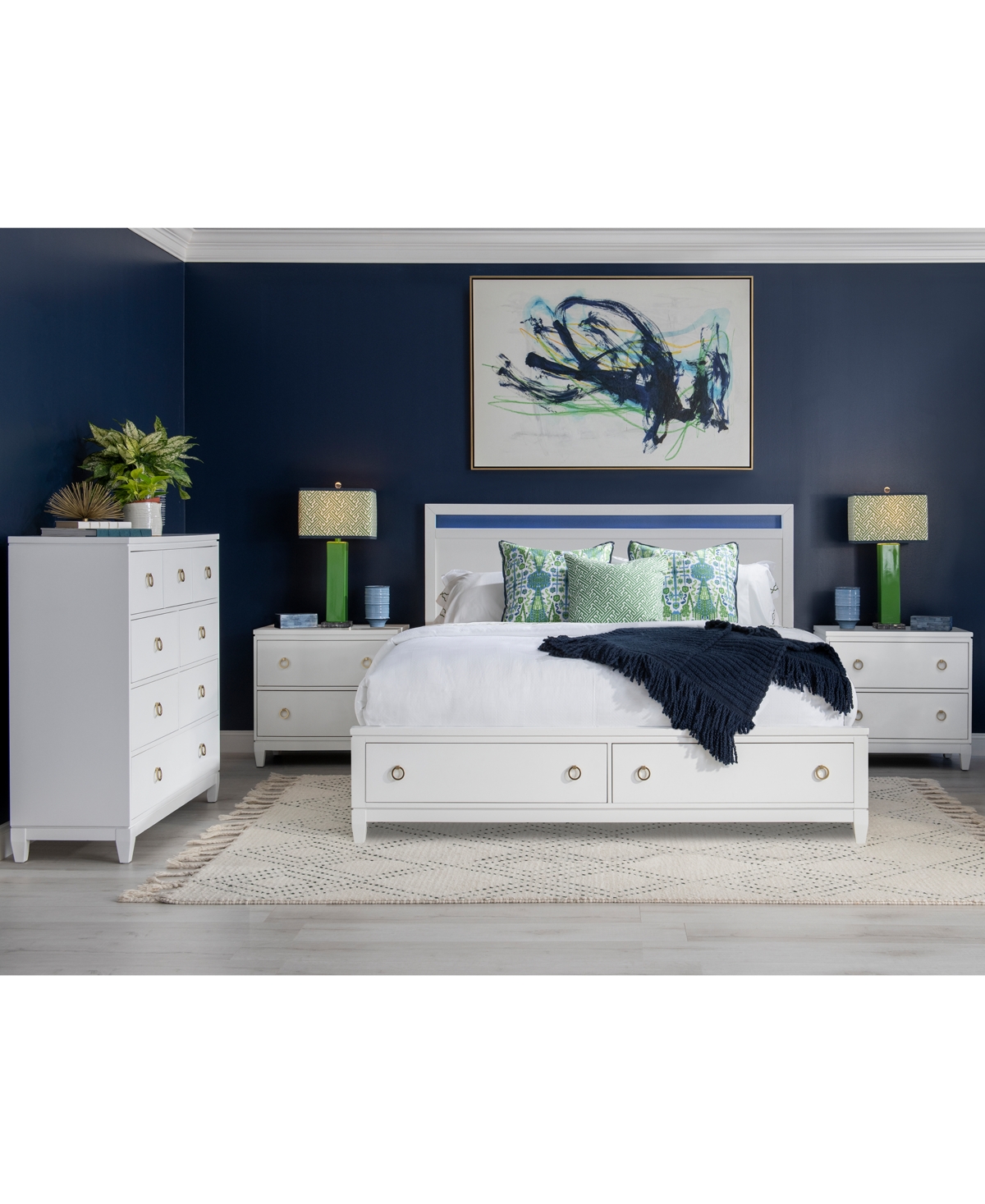 Shop Macy's Summerland 3pc Bedroom Set (california King Panel Storage Bed, Chest, Nightstand) In Blue