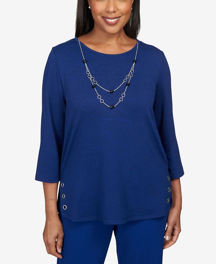 Alfred Dunner Petite Downtown Vibe Heather Melange Crew Neck Top with ...