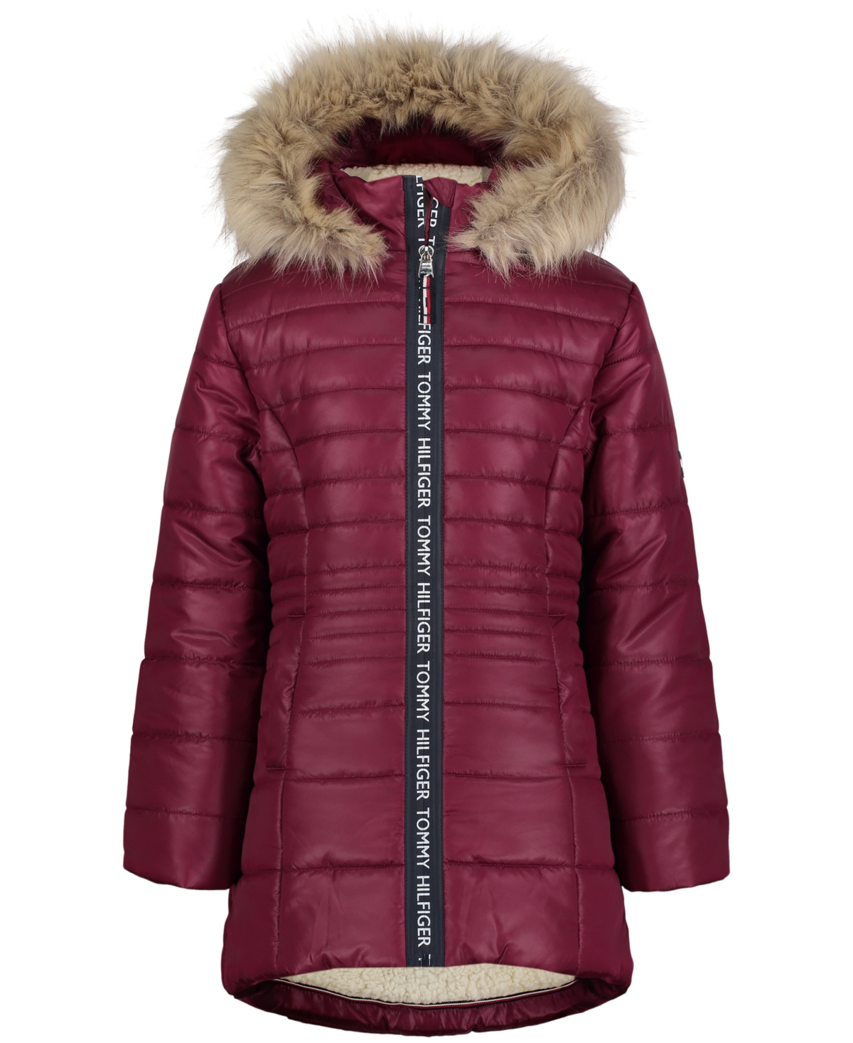 TOMMY HILFIGER LITTLE GIRLS HIGH-LOW SIGNATURE HOODED PUFFER JACKET