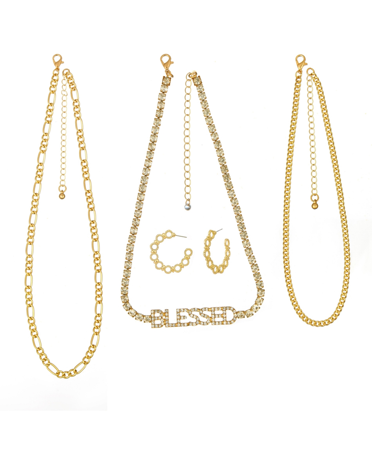 3Pc Blessed Necklace And Earring Set - Gold