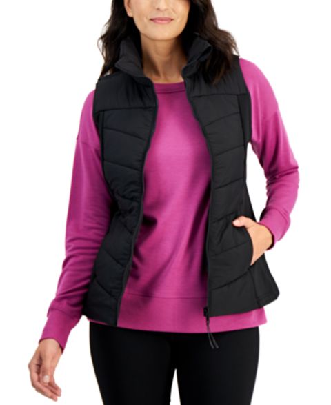 Женский жилет ID Ideology Sleeveless Zip-Front Puffer Vest, цвет: Глубокий чёрный