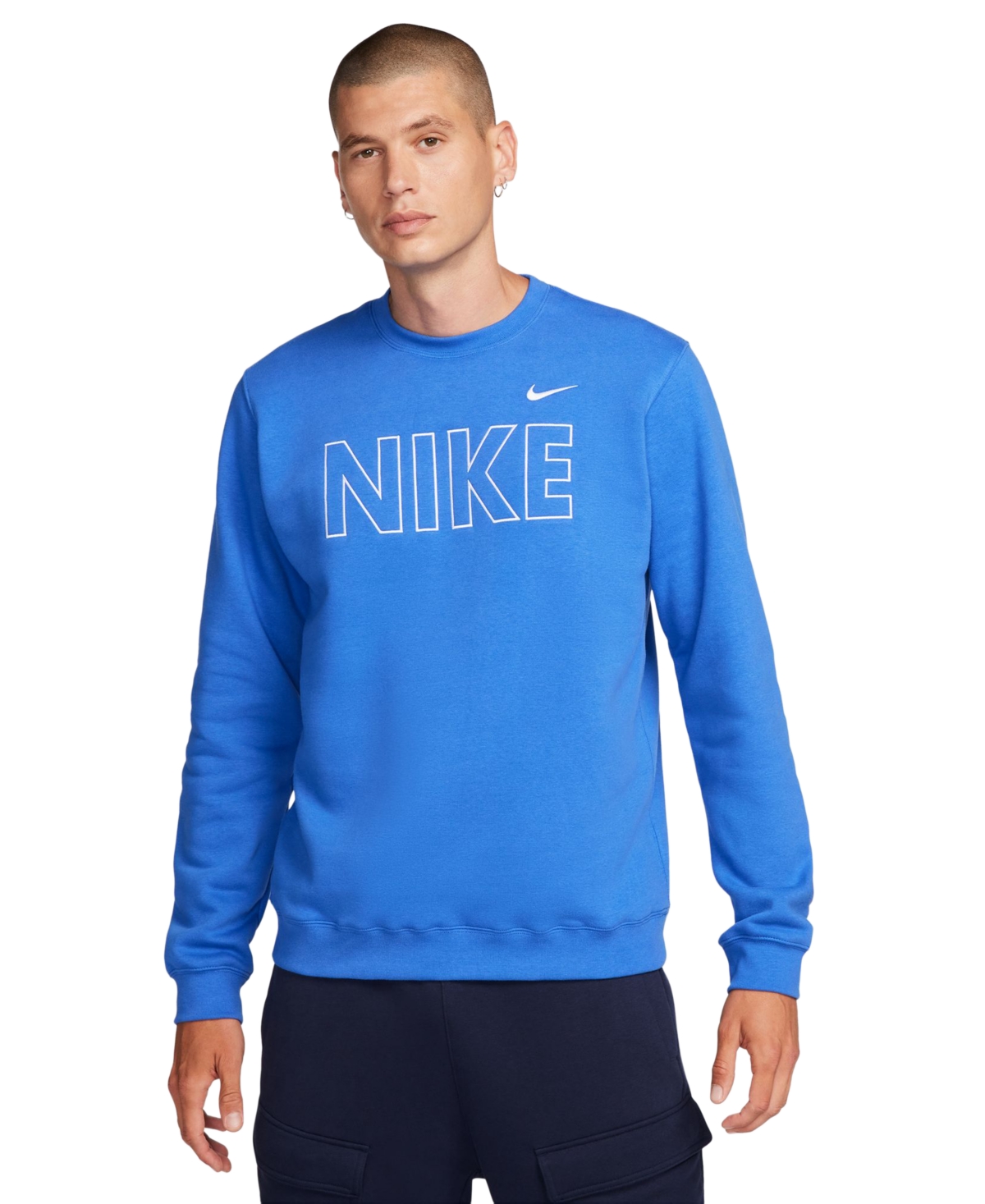 Nike Men's Sportswear Club Fleece Embroidered Logo Sweatshirt -white