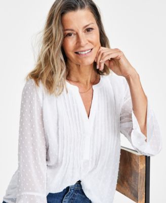Women's Petite Textured Pintuck Ruffle Sleeve Top, Created for Macy's