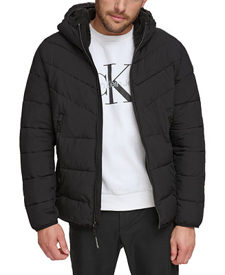 Calvin Klein Men's Chevron Stretch Jacket With Sherpa Lined Hood - Macy's