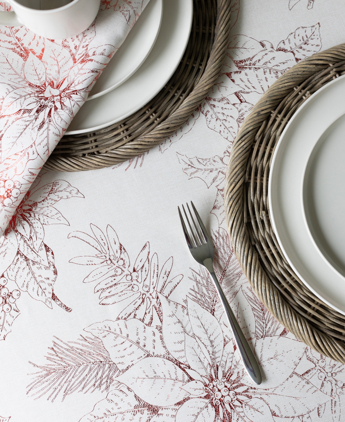 Benson Mills Glistening Poinsettias Metallic-Print Tablecloth,