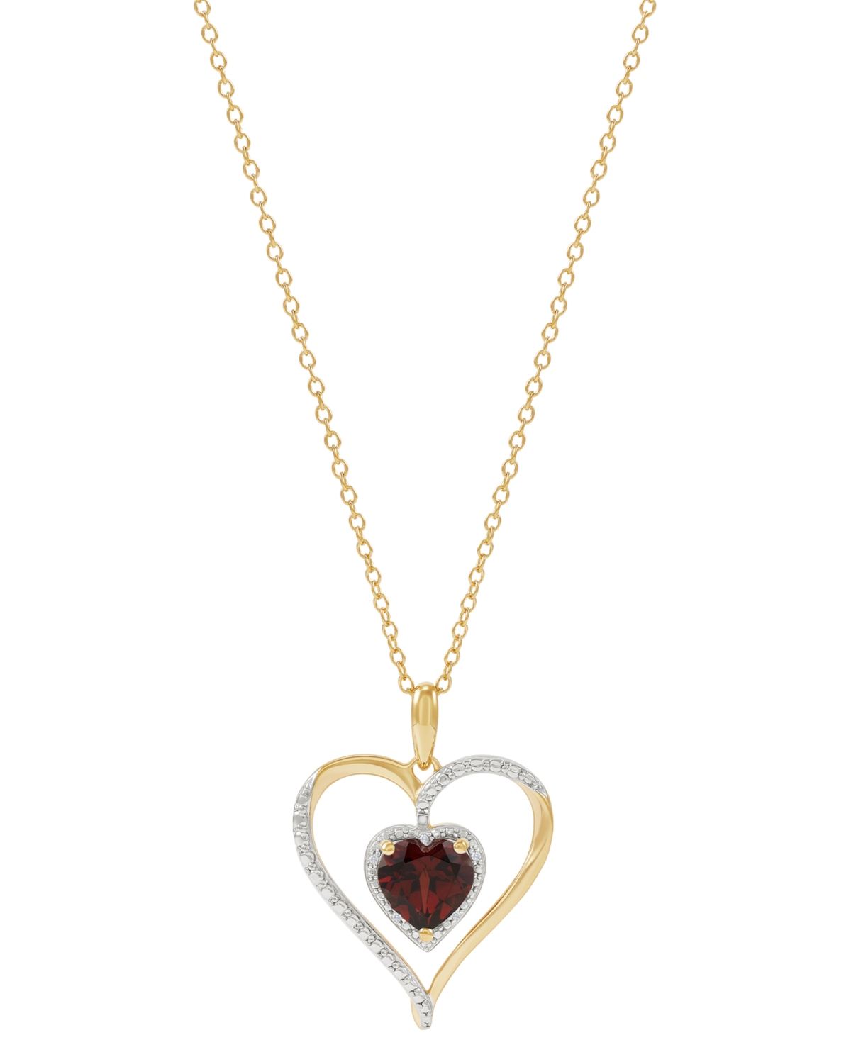 Macy's Birthstone Gemstone & Diamond Accent Heart 18" Pendant Necklace In 14k Gold-plated Sterling Silver In Garnet