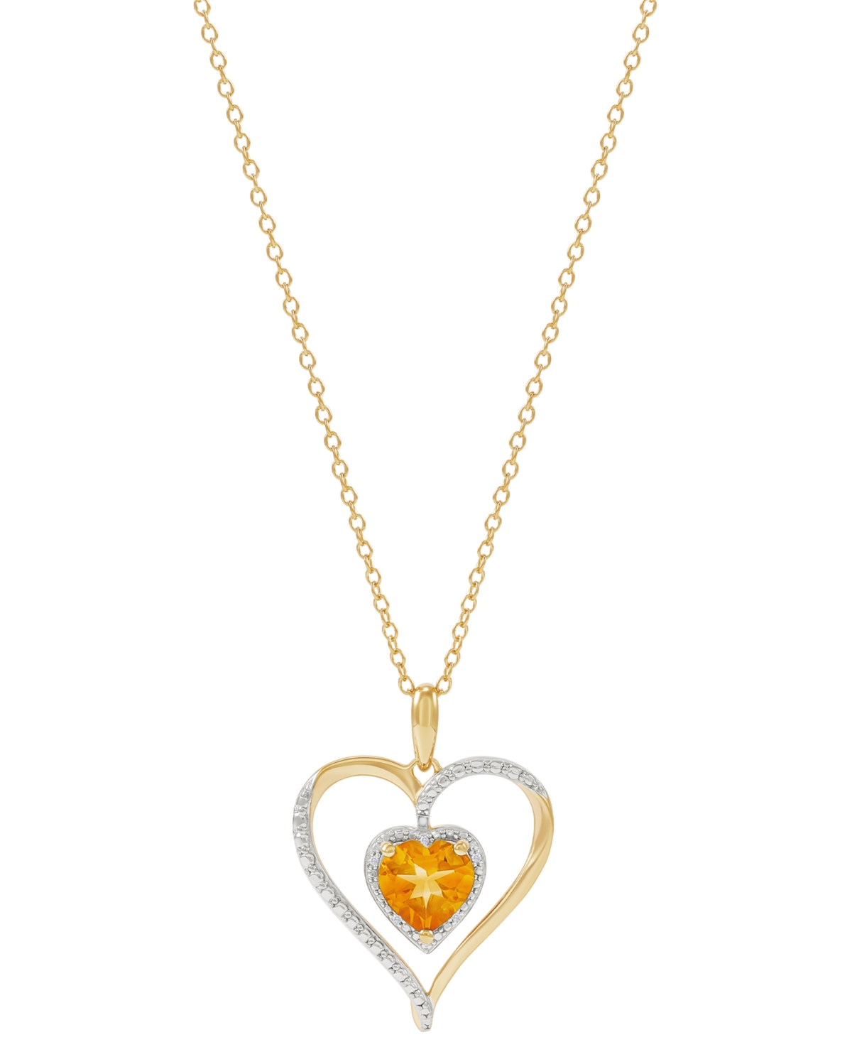 Macy's Birthstone Gemstone & Diamond Accent Heart 18" Pendant Necklace In 14k Gold-plated Sterling Silver In Citrine