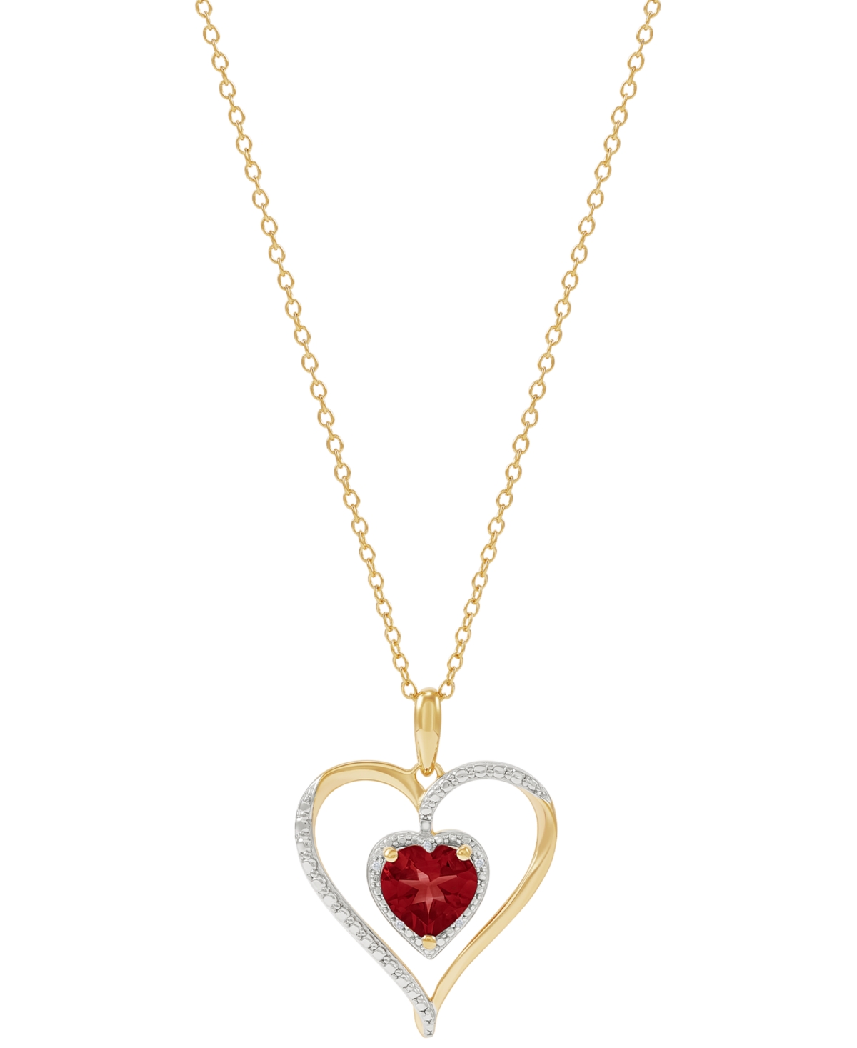 Macy's Birthstone Gemstone & Diamond Accent Heart 18" Pendant Necklace In 14k Gold-plated Sterling Silver In Ruby