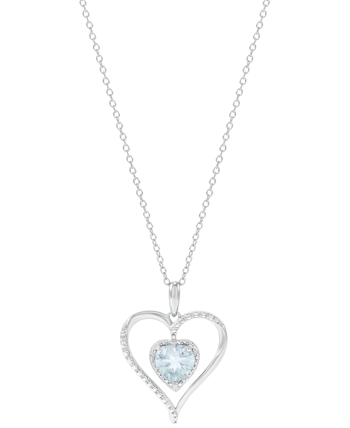 Macy's Birthstone Gemstone & Diamond Accent Heart 18" Pendant Necklace In 14k Gold-plated Sterling Silver In Aquamarine