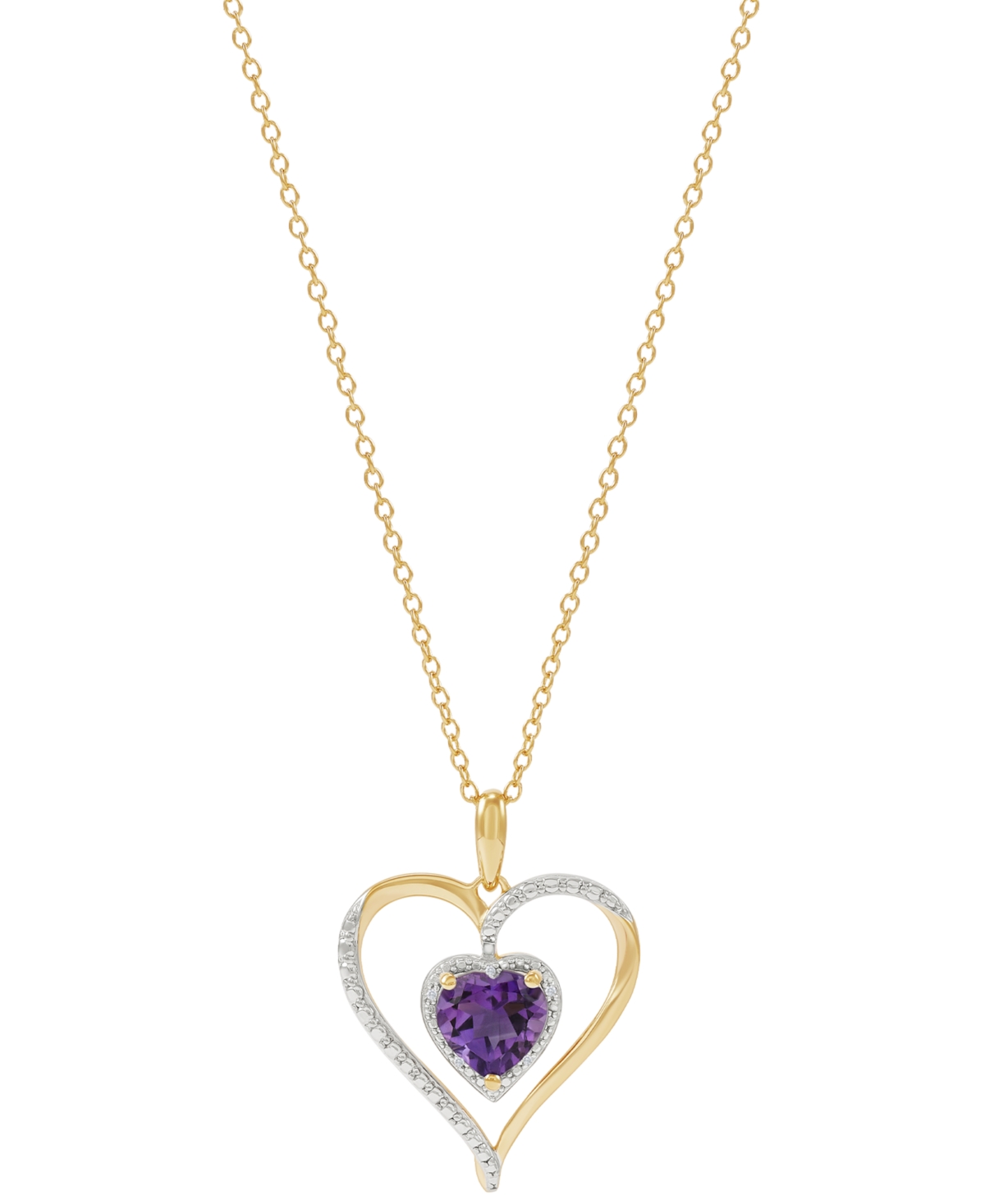 Macy's Birthstone Gemstone & Diamond Accent Heart 18" Pendant Necklace In 14k Gold-plated Sterling Silver In Amethyst