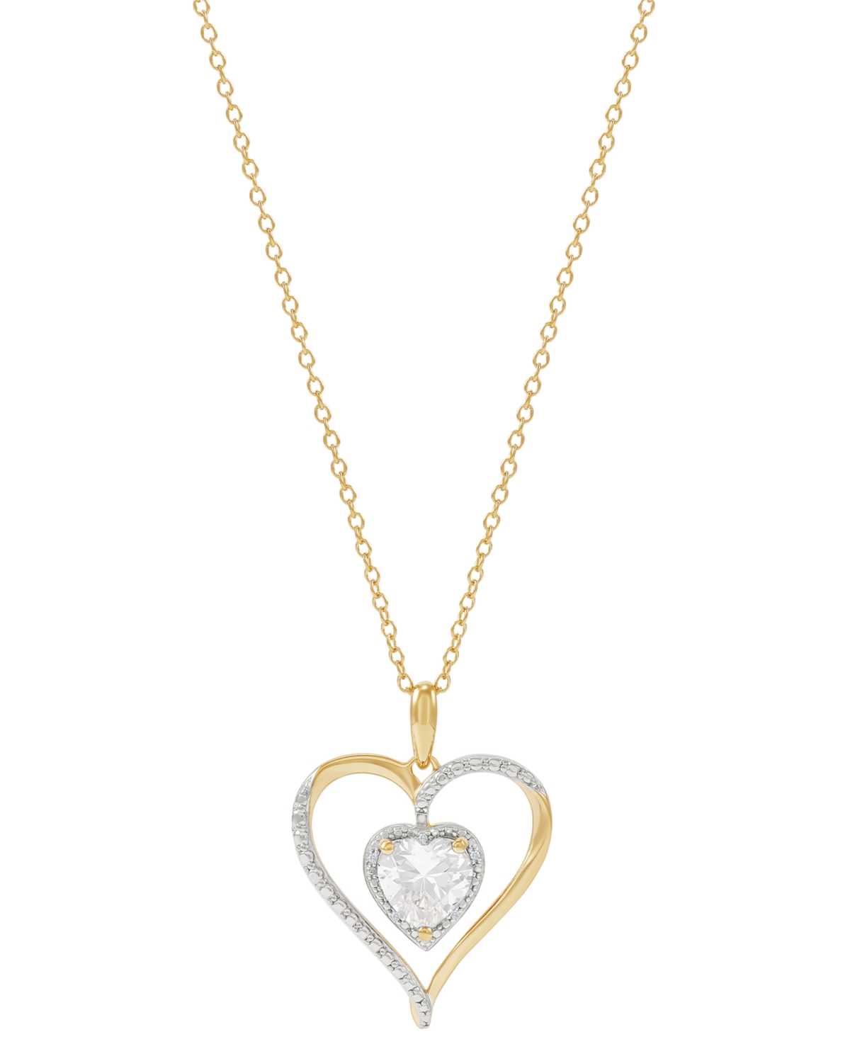 Macy's Birthstone Gemstone & Diamond Accent Heart 18" Pendant Necklace In 14k Gold-plated Sterling Silver In White Sapphire