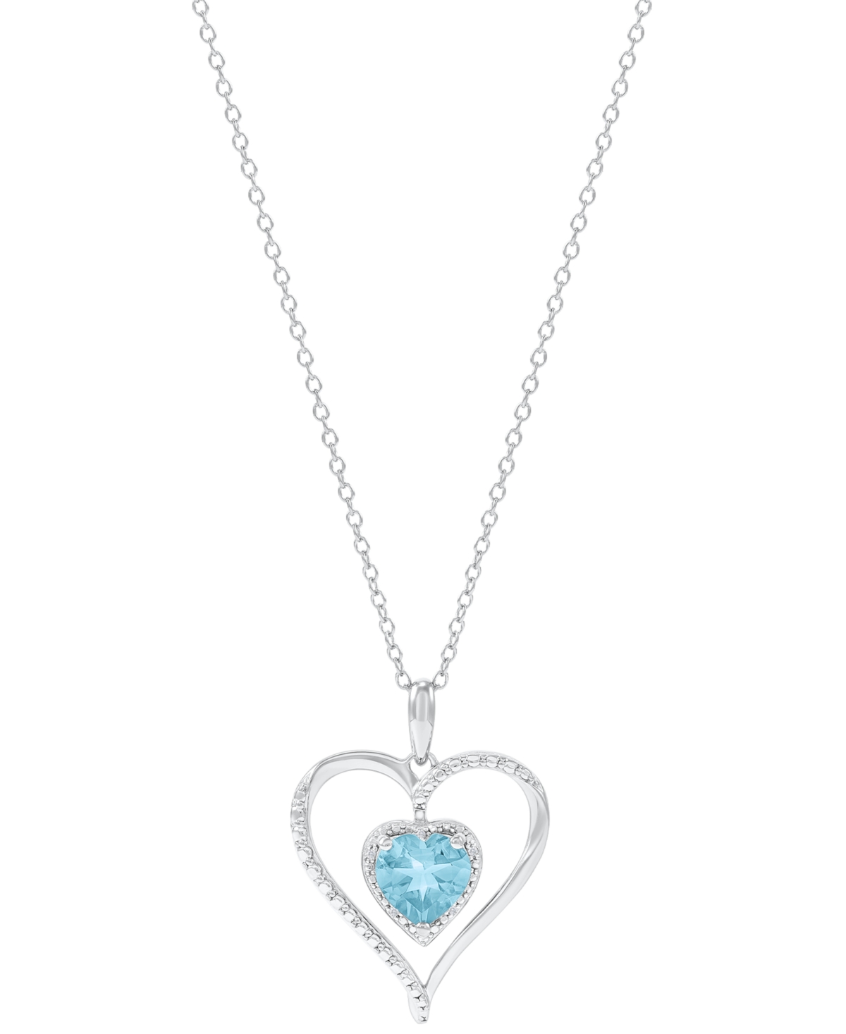 Macy's Birthstone Gemstone & Diamond Accent Heart 18" Pendant Necklace In 14k Gold-plated Sterling Silver In Blue Topaz